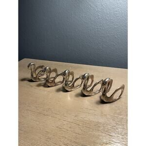 Vintage Silver Tone Swan Napkin Rings Set of 6 MCM Style Chrome Table Decor 1